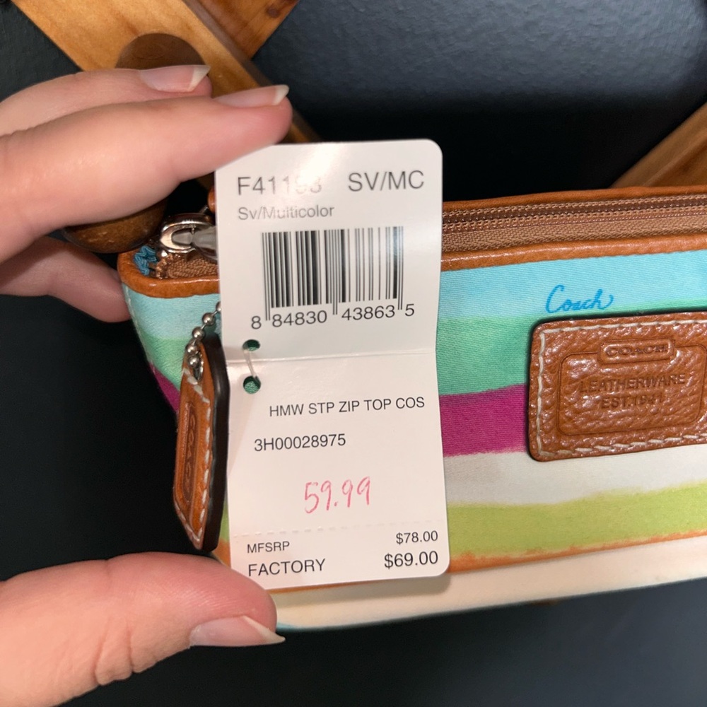 VINTAGE Coach Hampton Watercolor Stripe Zip Top Cosmetic bag (2006) -NWT- - Picture 2 of 9